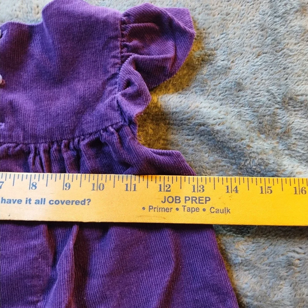 VTG Purple Corduroy Ruffle Sleeve Pinafore Jumper‎ Dress Pockets Kids 3T READ